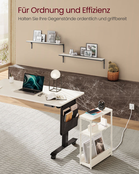 Rootz Bedside Table with Socket - Nightstand - End Table - Chipboard Steel - Cable Management - Easy Assembly - Cream White - 18cm x 45cm x 58cm