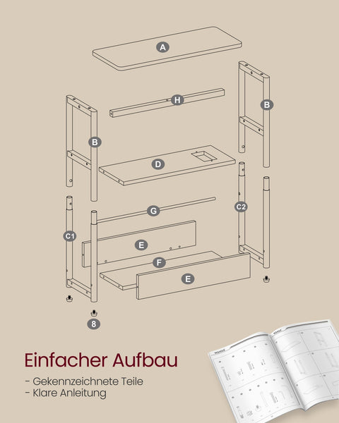 Rootz Side Table with 3 Shelves - Narrow Accent Table - White End Table - Space-Saving Design - 18x45x58cm