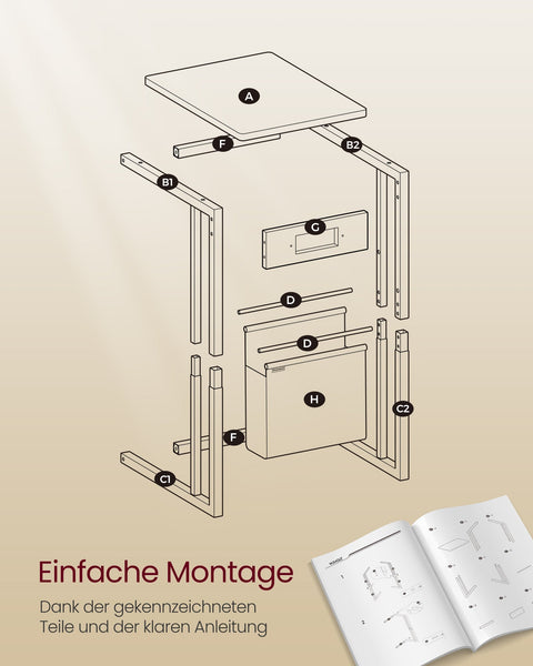 Rootz C-Shaped Side Table with Sockets -  Black Accent Table - End Table - AC Sockets - 30x40x62cm