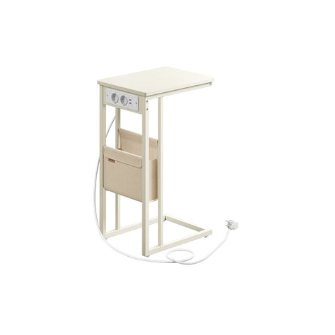 Rootz C-Shaped Side Table - End Table - Accent Table - 2 AC Sockets -  White - 30cm x 40cm x 62cm