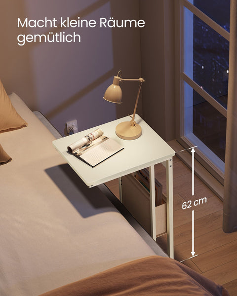 Rootz C-Shaped Side Table - End Table - Accent Table - 2 AC Sockets -  White - 30cm x 40cm x 62cm