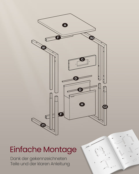 Rootz C-Shaped Side Table - End Table - Accent Table - 2 AC Sockets -  White - 30cm x 40cm x 62cm