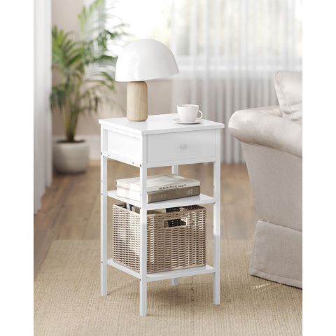 Rootz White Side Table - End Table - Nightstand - Chipboard and Steel - 35cm x 35cm x 70cm - Lightweight - Sturdy - Easy Assembly