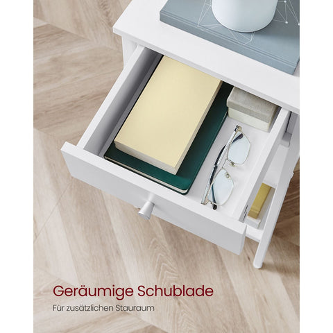 Rootz White Side Table - End Table - Nightstand - Chipboard and Steel - 35cm x 35cm x 70cm - Lightweight - Sturdy - Easy Assembly