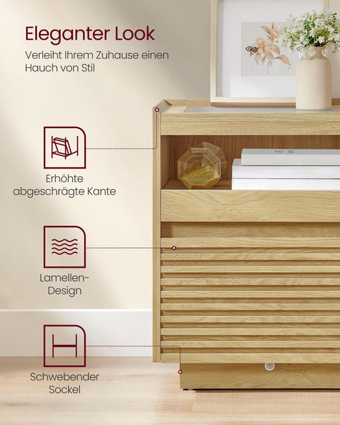 Rootz Bedside Table with LED Lighting - Nightstand - Pull-Out Shelf - Brown - 40cm x 45cm x 55cm
