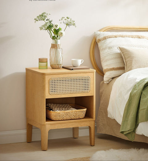 Rootz Modern Bedside Table - Nightstand - Bedroom Storage Unit - Brown Finish - 40cm x 103.5cm x 85cm