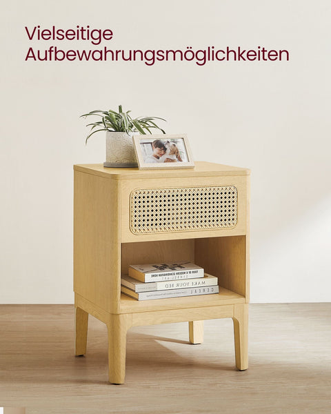 Rootz Modern Bedside Table - Nightstand - Bedroom Storage Unit - Brown Finish - 40cm x 103.5cm x 85cm