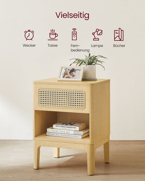 Rootz Modern Bedside Table - Nightstand - Bedroom Storage Unit - Brown Finish - 40cm x 103.5cm x 85cm