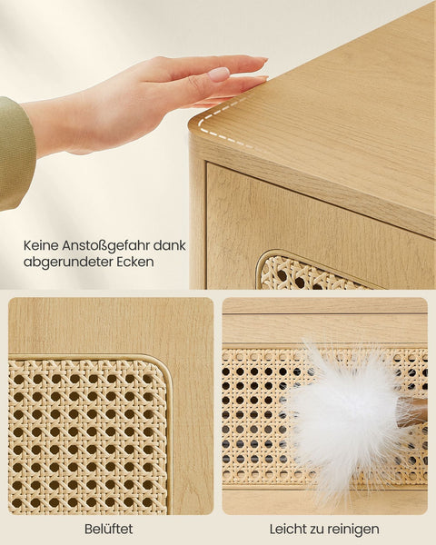 Rootz Modern Bedside Table - Nightstand - Bedroom Storage Unit - Brown Finish - 40cm x 103.5cm x 85cm