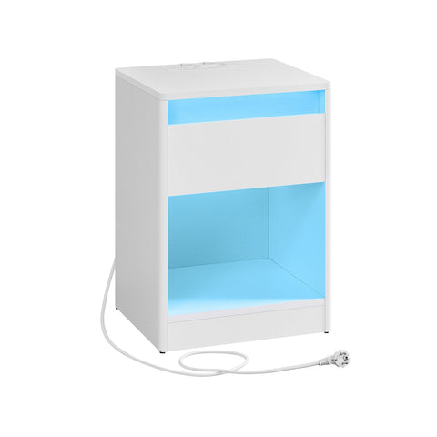 Rootz Bedside Table with LED - Nightstand - Bedroom Table - Modern Design - 35cm x 40cm x 55cm -  White