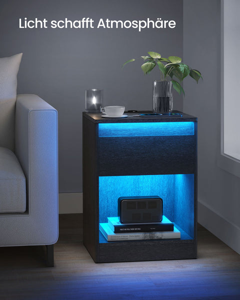 Rootz Bedside Table with LED Lighting - Nightstand - Bedside Cabinet - Modern Design - 35cm x 40cm x 55cm - Black