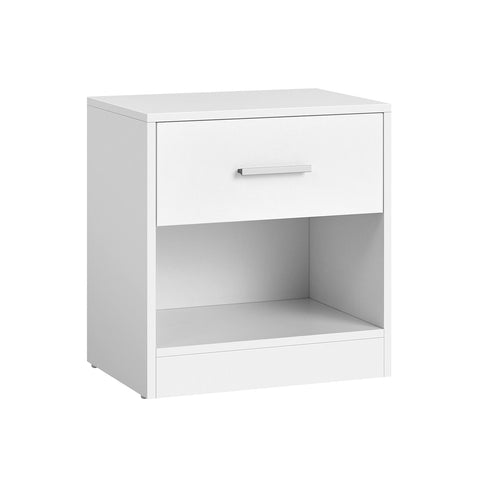 Rootz Bedside Table with Drawer - Nightstand - Bedroom Table -  White Finish - Chipboard - 28 x 39 x 41cm