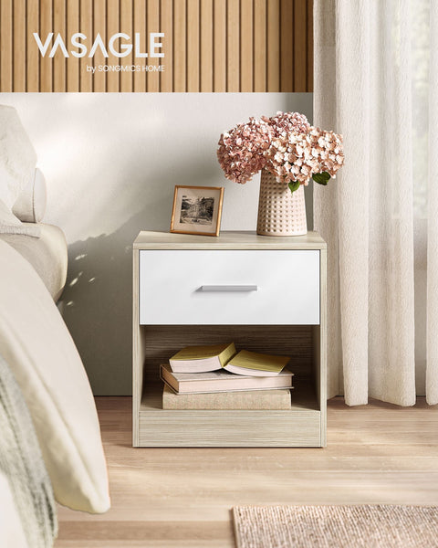 Rootz Chipboard Side Table - Natural Beige Classic White - Bedside Table - Nightstand - Sturdy Construction - Ample Storage - Easy Assembly - 28cm x 39cm x 41cm