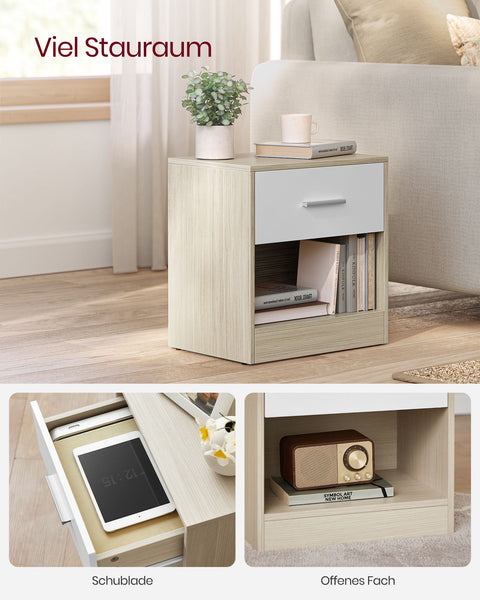 Rootz Chipboard Side Table - Natural Beige Classic White - Bedside Table - Nightstand - Sturdy Construction - Ample Storage - Easy Assembly - 28cm x 39cm x 41cm