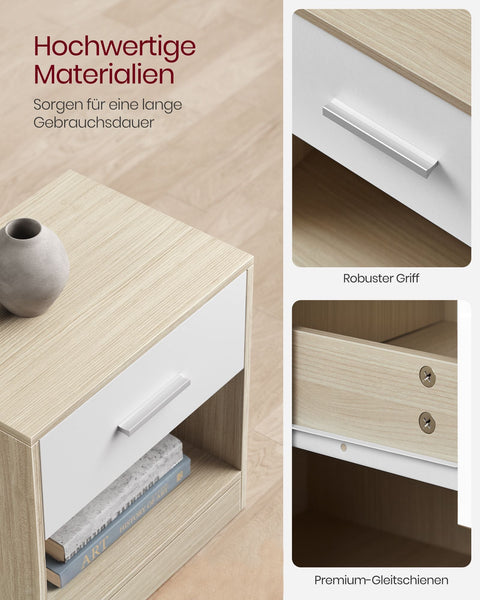 Rootz Chipboard Side Table - Natural Beige Classic White - Bedside Table - Nightstand - Sturdy Construction - Ample Storage - Easy Assembly - 28cm x 39cm x 41cm