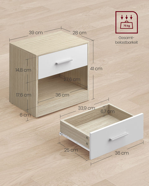 Rootz Chipboard Side Table - Natural Beige Classic White - Bedside Table - Nightstand - Sturdy Construction - Ample Storage - Easy Assembly - 28cm x 39cm x 41cm