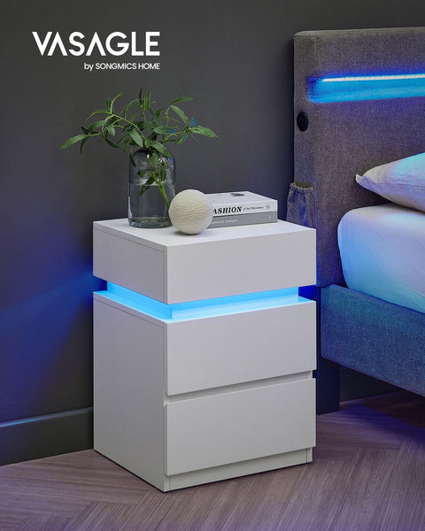Rootz Chipboard Side Table - White End Table - Bedside Table - 3 Drawer Nightstand - 33.5cm x 40cm x 55cm - Lightweight - Sturdy - Easy Assembly