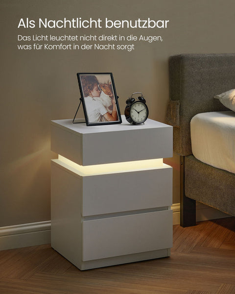 Rootz Chipboard Side Table - White End Table - Bedside Table - 3 Drawer Nightstand - 33.5cm x 40cm x 55cm - Lightweight - Sturdy - Easy Assembly