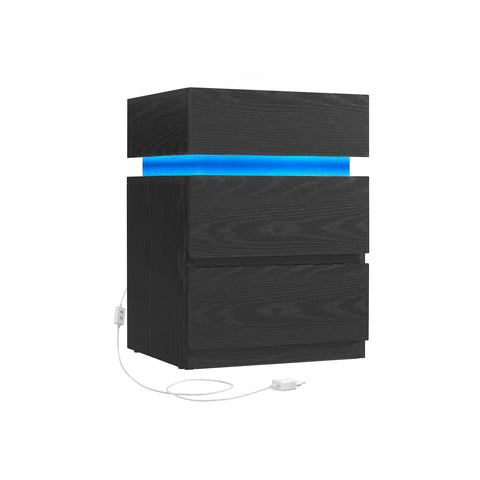 Rootz Chipboard Side Table - Black Wood Grain - Nightstand - Bedside Table - 3 Drawers - Lightweight - Sturdy - 35cm x 40cm x 55cm