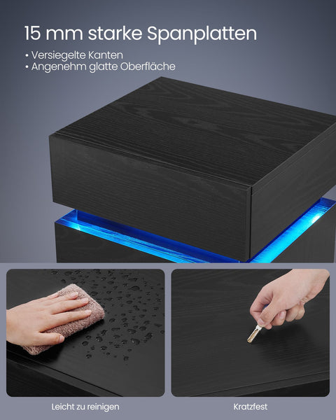 Rootz Chipboard Side Table - Black Wood Grain - Nightstand - Bedside Table - 3 Drawers - Lightweight - Sturdy - 35cm x 40cm x 55cm