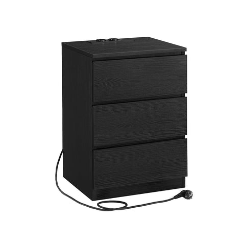Rootz Side Table with 3 Drawers - Nightstand - Bedside Table - Modern Design - Ebony Black Finish - 45cm x 40cm x 60cm