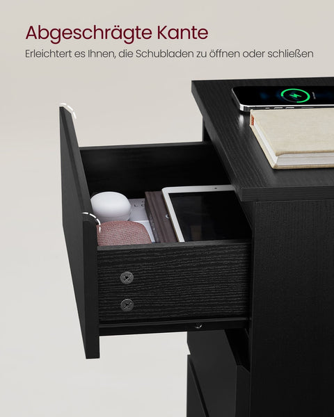 Rootz Side Table with 3 Drawers - Nightstand - Bedside Table - Modern Design - Ebony Black Finish - 45cm x 40cm x 60cm