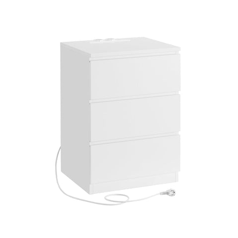 Rootz Side Table With 2 AC Sockets - Bedside Table - Nightstand - Cloud White - 45cm x 45cm x 55cm