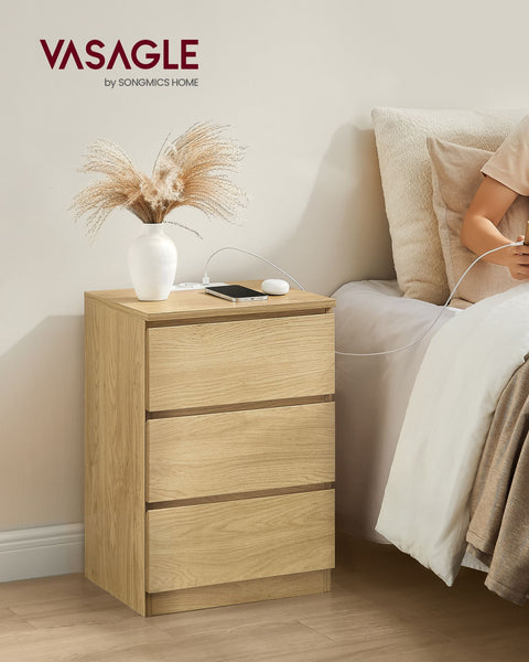 Rootz Chipboard Bedside Table - Nightstand - End Table - Ebony Black - Lightweight - Sturdy - Easy Assembly - 35cm x 40cm x 59cm