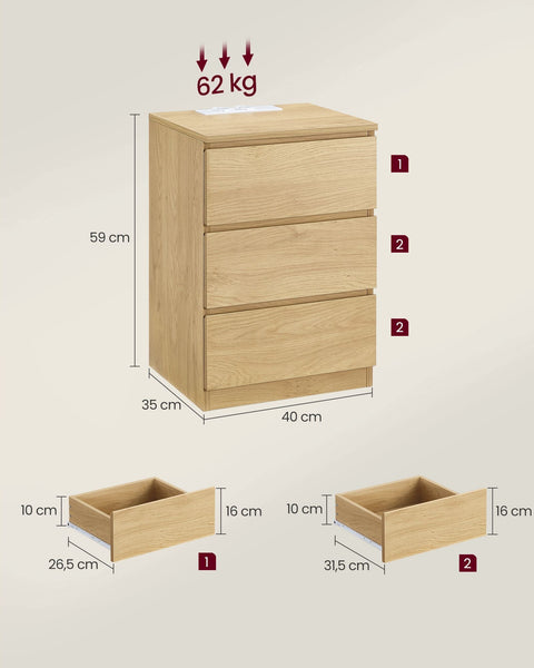 Rootz Chipboard Bedside Table - Nightstand - End Table - Ebony Black - Lightweight - Sturdy - Easy Assembly - 35cm x 40cm x 59cm