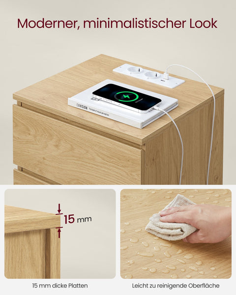 Rootz Chipboard Bedside Table - Nightstand - End Table - Ebony Black - Lightweight - Sturdy - Easy Assembly - 35cm x 40cm x 59cm