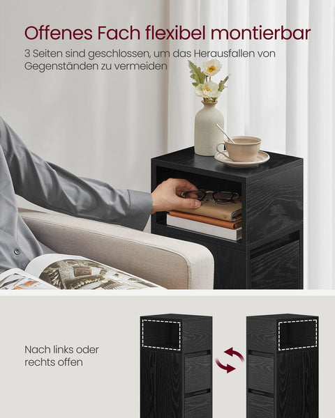 Rootz Narrow Bedside Table - Nightstand - 2 Drawer Storage - Space Saving - 30cm x 25cm x 65cm - Black