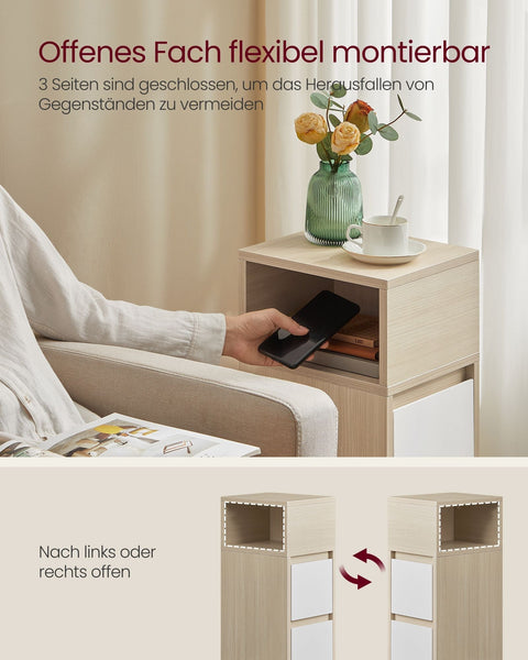 Rootz Narrow Bedside Table - Nightstand - Tall Side Table - 2 Drawers - Chipboard MDF - 30cm x 25cm x 65cm