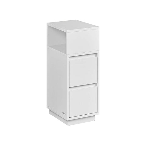 Rootz Narrow Bedside Table - Nightstand - White Finish - Space-Saving Design - 30 x 25 x 65 cm