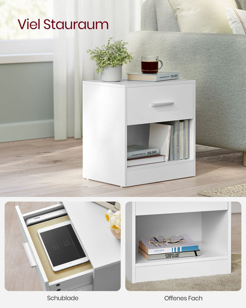 Rootz 2 Piece Set Side Table - Nightstand - Bedside Table - Chipboard Material - Classic White - 28cm x 39cm x 41cm - 5.7kg - Drawer with 5kg Capacity - Total 75kg Capacity