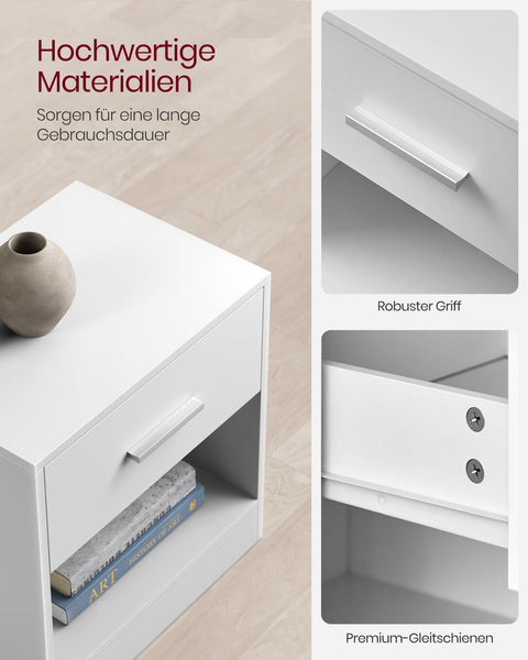 Rootz 2 Piece Set Side Table - Nightstand - Bedside Table - Chipboard Material - Classic White - 28cm x 39cm x 41cm - 5.7kg - Drawer with 5kg Capacity - Total 75kg Capacity