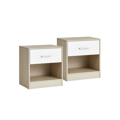 Rootz 2 Piece Set Side Tables - Chipboard End Tables - Nightstands - Natural Beige and Classic White - Lightweight - Sturdy Construction - Easy Assembly - 28cm x 39cm x 41cm