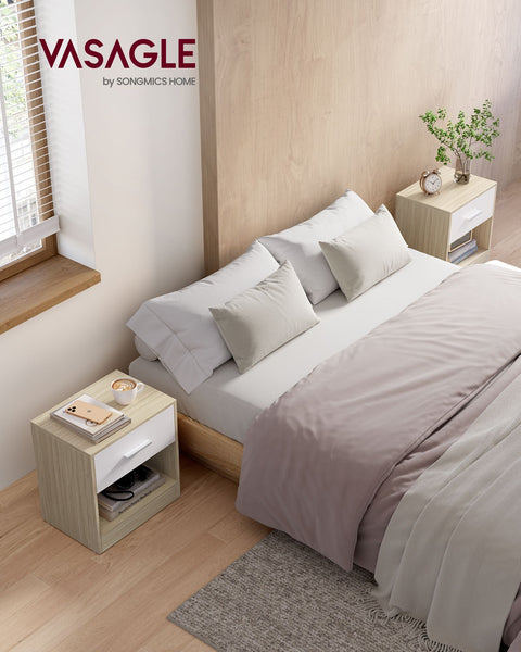 Rootz 2 Piece Set Side Tables - Chipboard End Tables - Nightstands - Natural Beige and Classic White - Lightweight - Sturdy Construction - Easy Assembly - 28cm x 39cm x 41cm
