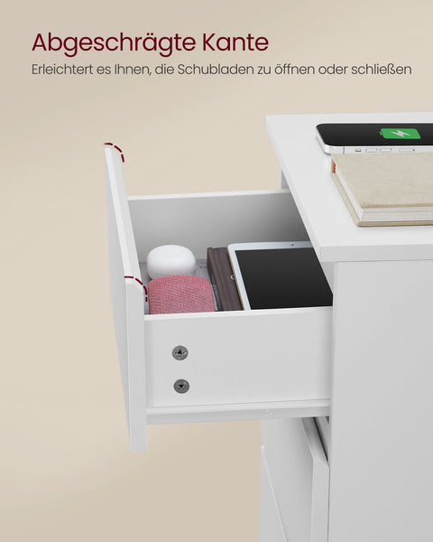 Rootz Bedside Table Set of 2 - Nightstand Set - Modern End Tables - 2 AC Sockets - Cloud White - 45cm x 35cm x 55cm
