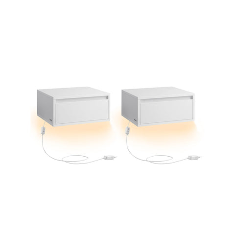 Rootz Hanging Bedside Table Set of 2 - Floating Nightstand - Wall-Mounted Unit - White - 35cm x 40cm x 18cm
