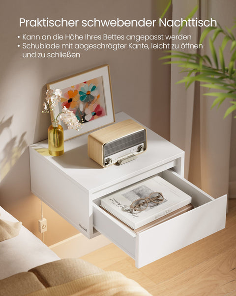 Rootz Hanging Bedside Table Set of 2 - Floating Nightstand - Wall-Mounted Unit - White - 35cm x 40cm x 18cm