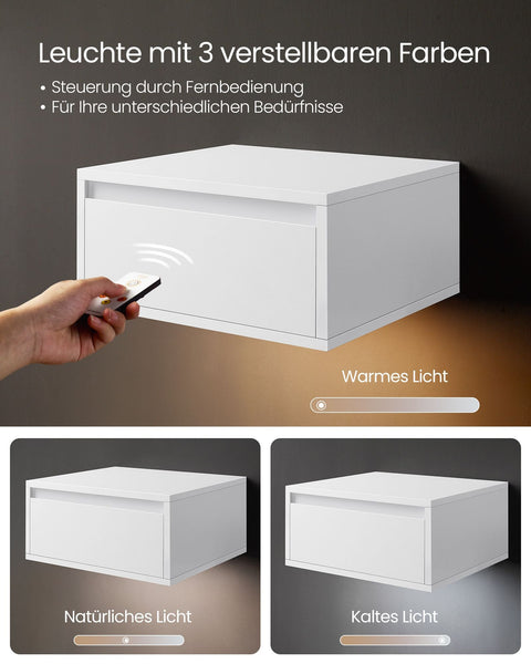 Rootz Hanging Bedside Table Set of 2 - Floating Nightstand - Wall-Mounted Unit - White - 35cm x 40cm x 18cm
