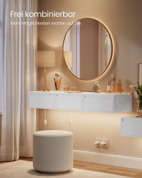 Rootz Hanging Bedside Table Set of 2 - Floating Nightstand - Wall-Mounted Unit - White - 35cm x 40cm x 18cm