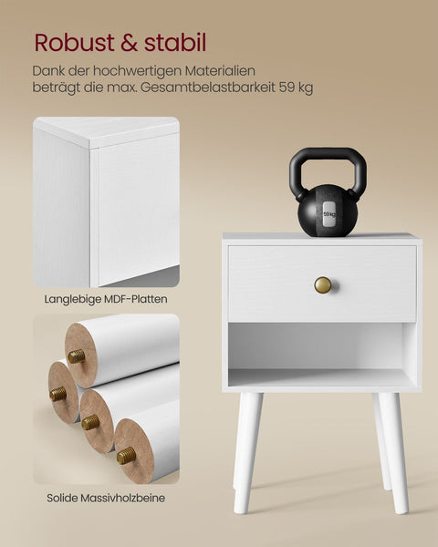 Rootz 2 Piece Set Bedside Tables - Nightstands - Bedside Cabinets - Storage & Organization - Snow White - 28x39x55cm
