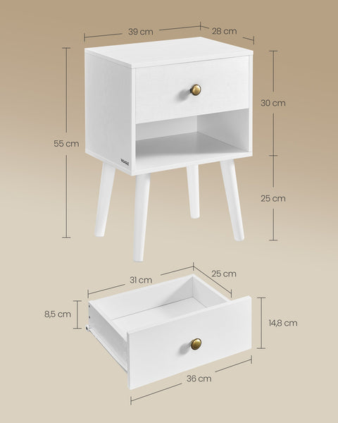 Rootz 2 Piece Set Bedside Tables - Nightstands - Bedside Cabinets - Storage & Organization - Snow White - 28x39x55cm