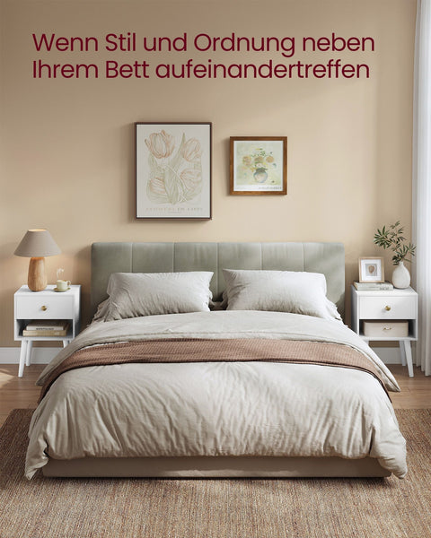 Rootz 2 Piece Set Bedside Tables - Nightstands - Bedside Cabinets - Storage & Organization - Snow White - 28x39x55cm
