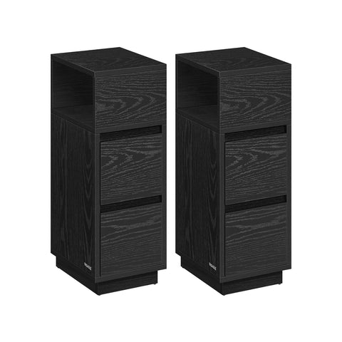 Rootz Ebony Black Bedside Table Set - Nightstand - Drawer Chest - Chipboard, MDF - Max Load 45.4kg - 30cm x 25cm x 65cm