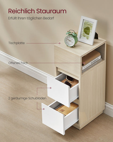 Rootz 2 Piece Narrow Bedside Table Set - Nightstand - Bedside Cabinet - Storage Solution - 30cm x 25cm x 65cm - Brown- White