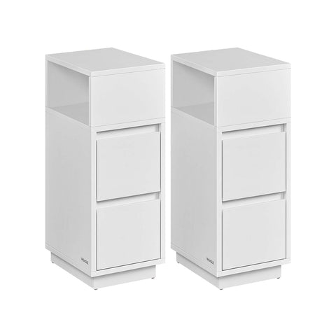 Rootz 2 Piece Set Narrow Bedside Tables - Nightstands - Bedside Cabinets - White - Chipboard and MDF - 30cm x 25cm x 65cm