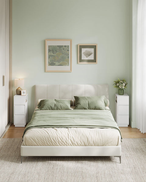 Rootz 2 Piece Set Narrow Bedside Tables - Nightstands - Bedside Cabinets - White - Chipboard and MDF - 30cm x 25cm x 65cm