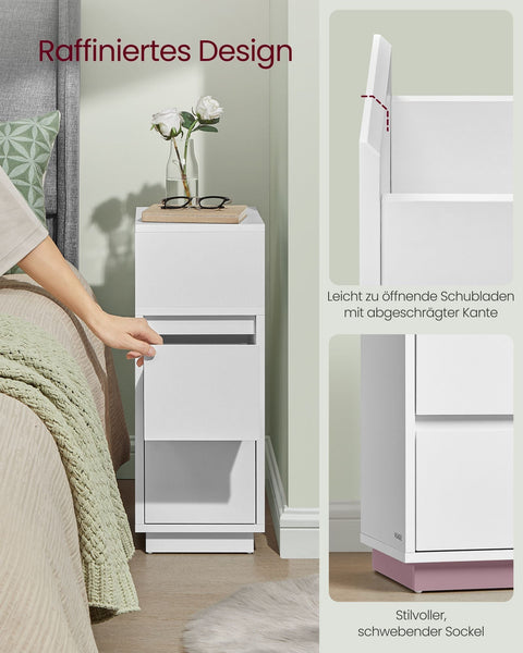 Rootz 2 Piece Set Narrow Bedside Tables - Nightstands - Bedside Cabinets - White - Chipboard and MDF - 30cm x 25cm x 65cm
